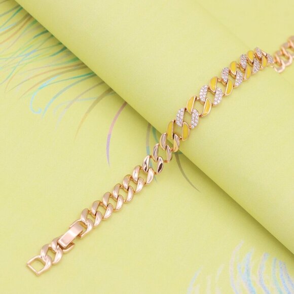 "Rose Gold Bracelet with Yellow Enamel & Sparkling Stone Accents, XPBL0799 - Picture 2 of 12